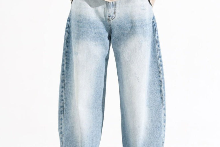 Design Washed Blue And White Machete Jeans Men's American Style - Urban Mart