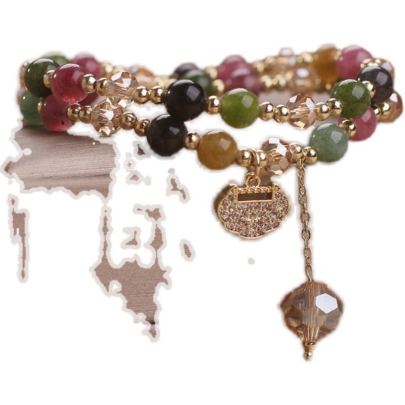 Double Layer Chinese Color Tourmaline Safety Lock Bracelet - Urban Mart