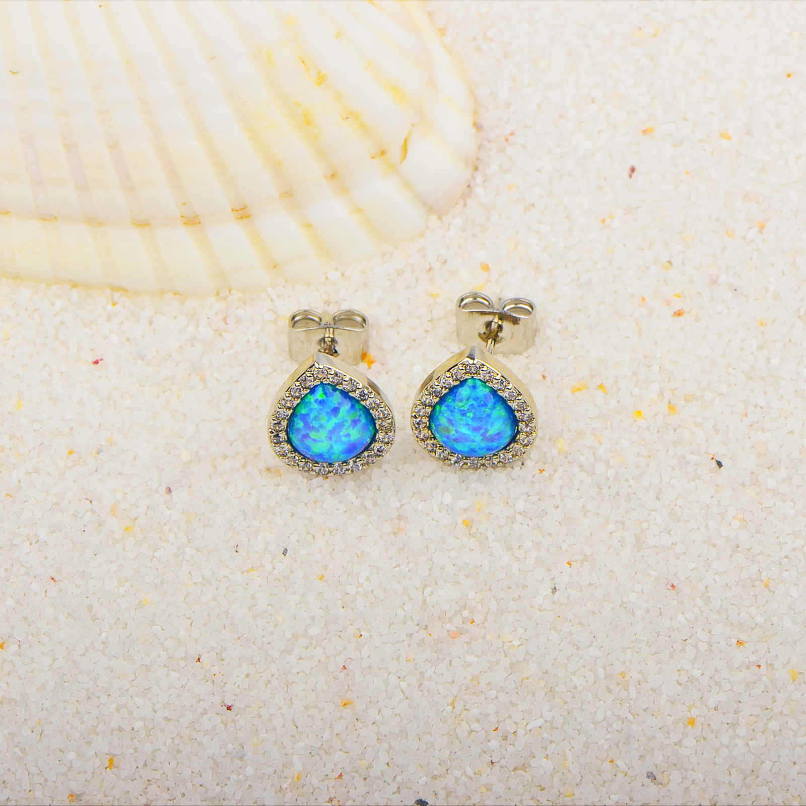 Drop Shape Blue Opal Earrings - Urban Mart