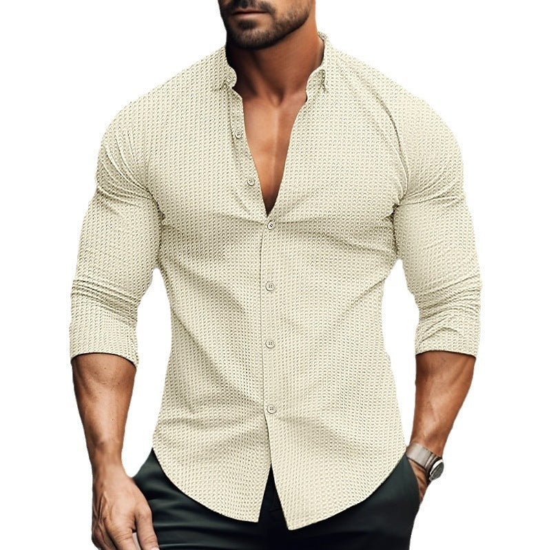 European And American Men's Solid Color Long - sleeved Shirt - Urban Mart