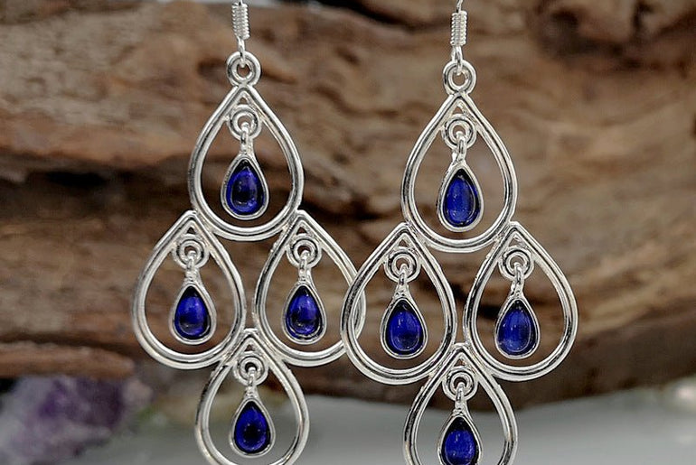 European And American Popular Creative Peacock Blue Moonstone Exaggerated Earrings - Urban Mart