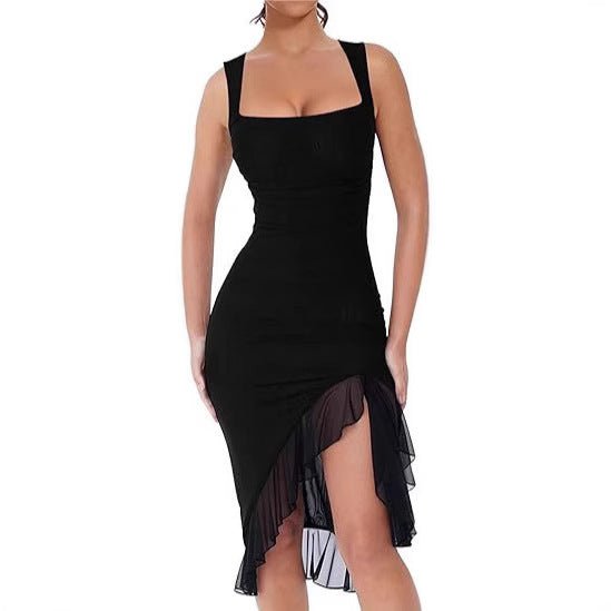 European And American U - collar Slim Mesh Splicing Sling Dress - Urban Mart