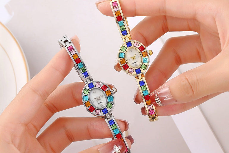 Fashion Small Oval Colorful Crystals Watch - Urban Mart