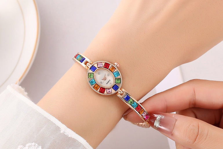 Fashion Small Oval Colorful Crystals Watch - Urban Mart