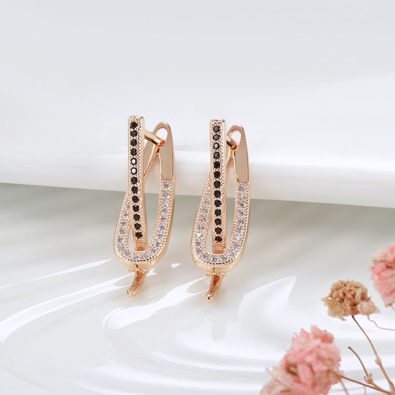 Fashionable Rose Gold Simple Two - color Zircon Women's Earrings - Urban Mart