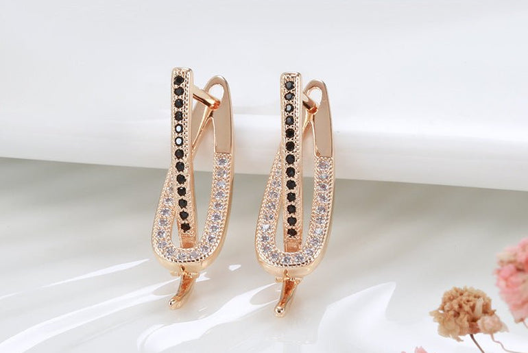 Fashionable Rose Gold Simple Two - color Zircon Women's Earrings - Urban Mart