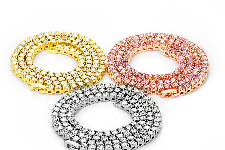 Hip Hop Tennis Alloy Rhinestone Cuban Necklace - Urban Mart