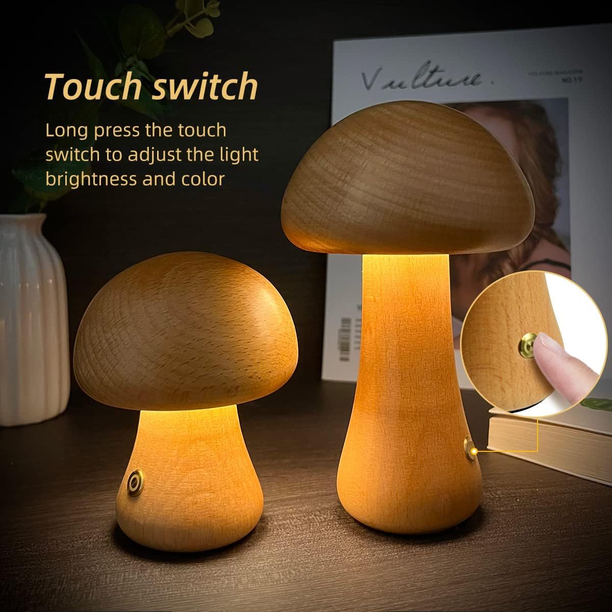 INS Wooden Cute Mushroom LED Night Lamp - Urban Mart