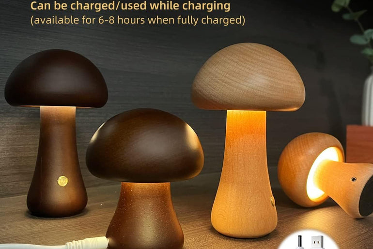 INS Wooden Cute Mushroom LED Night Lamp - Urban Mart