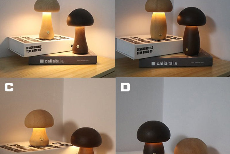 INS Wooden Cute Mushroom LED Night Lamp - Urban Mart