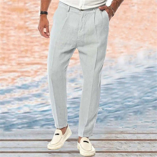 Linen Pants Straight Pure Color Comfort Outdoor Leisure - Urban Mart