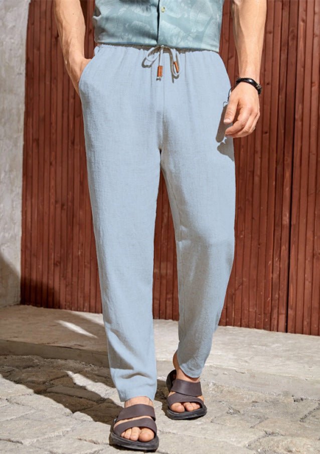 Men's Casual Cotton And Linen Drawstring Trousers Breathable Casual Versatile - Urban Mart