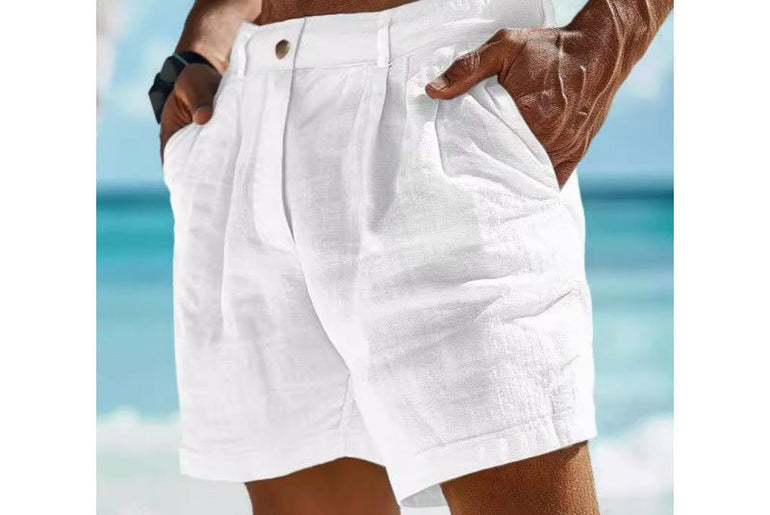 Men's Linen Shorts Button Pocket - Urban Mart