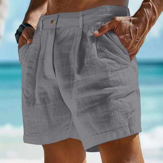 Men's Linen Shorts Button Pocket - Urban Mart