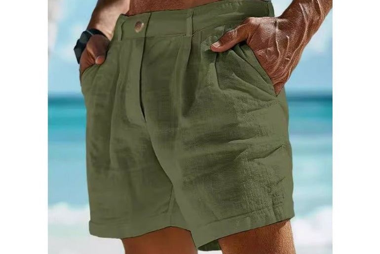 Men's Linen Shorts Button Pocket - Urban Mart