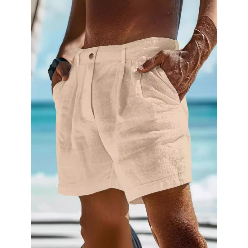 Men's Linen Shorts Button Pocket - Urban Mart