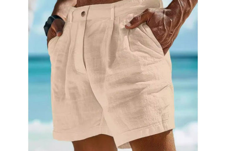 Men's Linen Shorts Button Pocket - Urban Mart