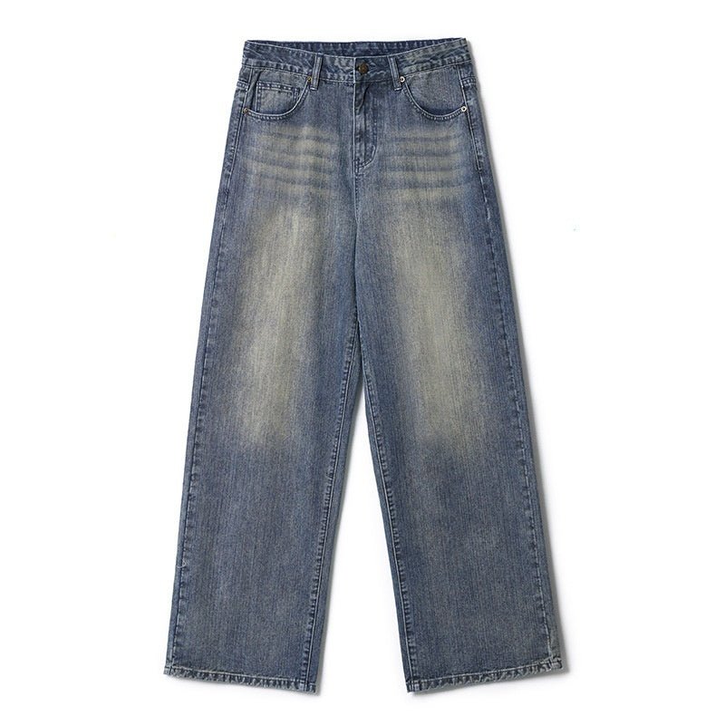 Men's Worn Looking Washed - out Loose Straight All - matching Jeans - Urban Mart