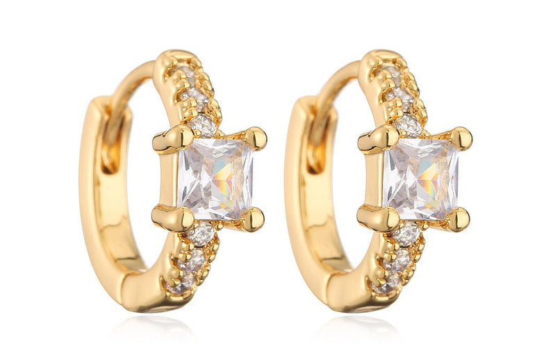 Mini Exquisite Real Gold Plating Zircon Geometry Ear Ring - Urban Mart