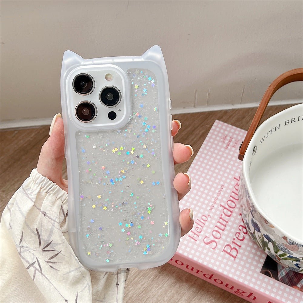 New Three - dimensional Cat Ears Epoxy Glitter Phone Case - Urban Mart