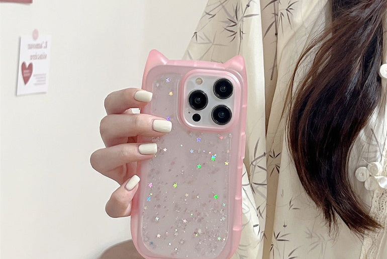 New Three - dimensional Cat Ears Epoxy Glitter Phone Case - Urban Mart