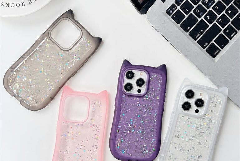 New Three - dimensional Cat Ears Epoxy Glitter Phone Case - Urban Mart