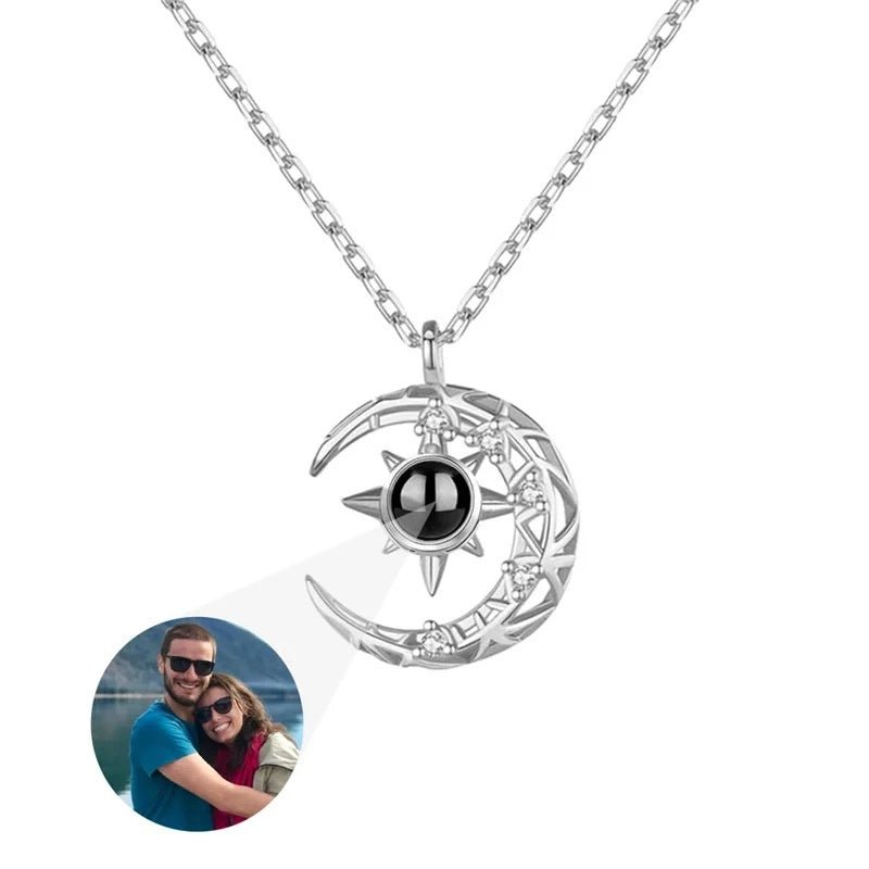 Projection Necklace Crescent Moon Pendant With Photo - Urban Mart