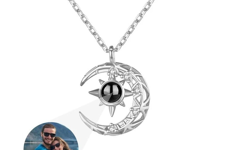 Projection Necklace Crescent Moon Pendant With Photo - Urban Mart