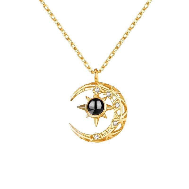 Projection Necklace Crescent Moon Pendant With Photo - Urban Mart