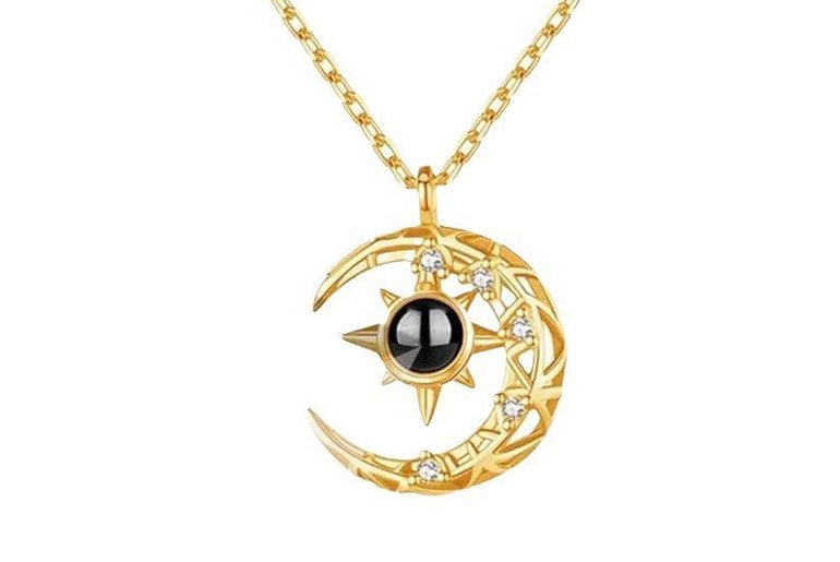 Projection Necklace Crescent Moon Pendant With Photo - Urban Mart