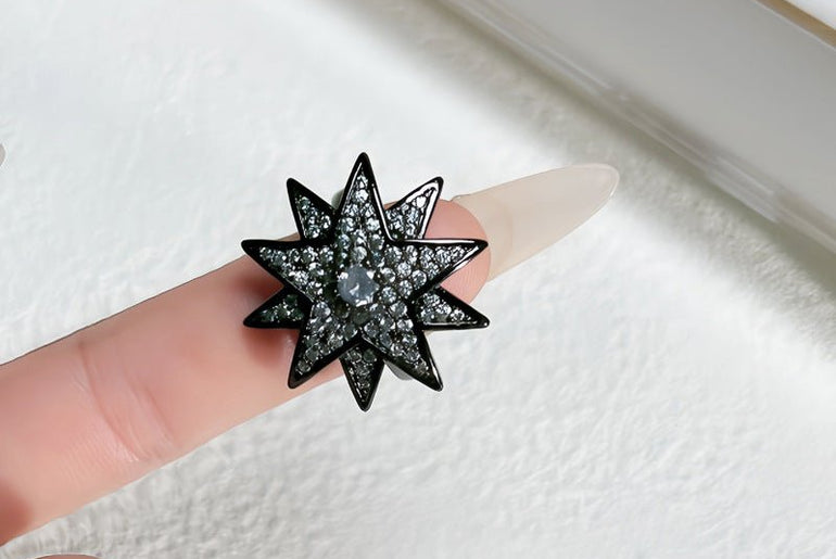 Punk Dark Style Asterism Full Diamond Open Ring Unisex Style - Urban Mart