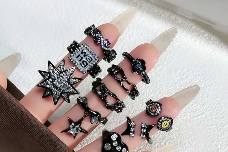 Punk Dark Style Asterism Full Diamond Open Ring Unisex Style - Urban Mart