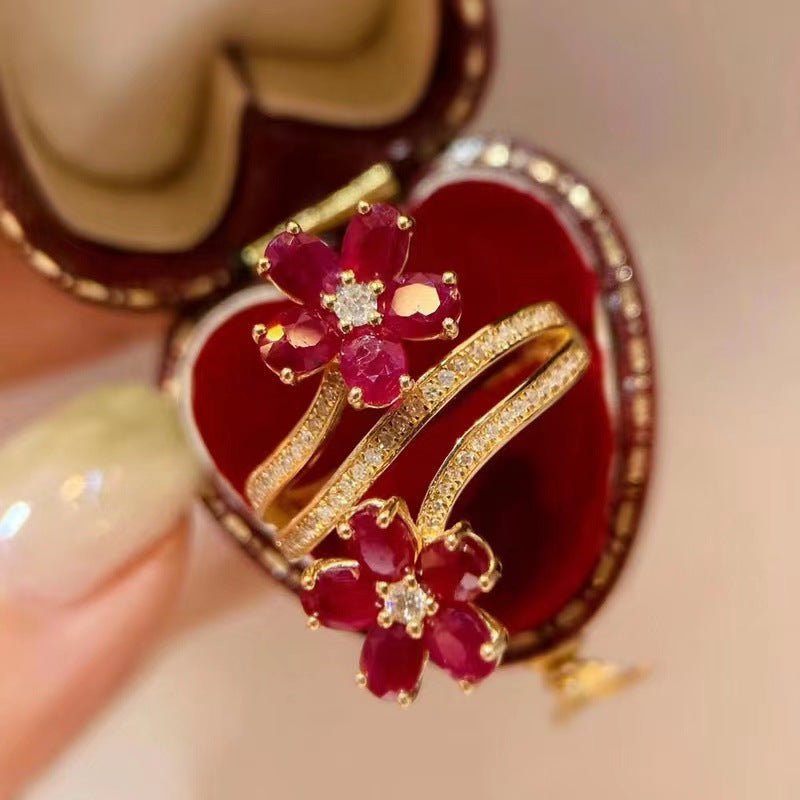 Retro Exquisite High - grade Flower Ruby Ring For Women - Urban Mart