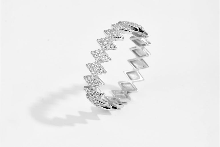 S925 Sterling Silver Diamond - studded Ring - Urban Mart