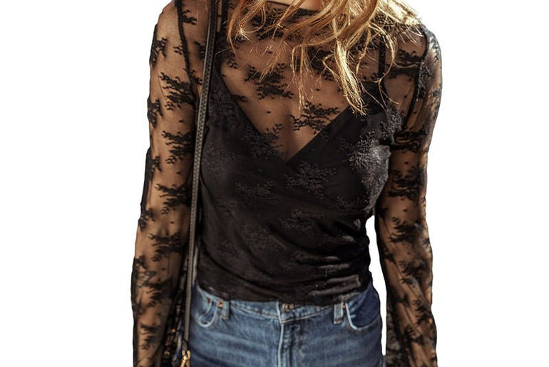 Slim - fit Slimming Bottoming Shirt Women's Lace Long - sleeved Top - Urban Mart