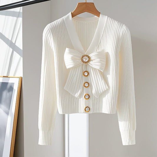 White Long - sleeved Fashionable High - end Chic Sweater - Urban Mart