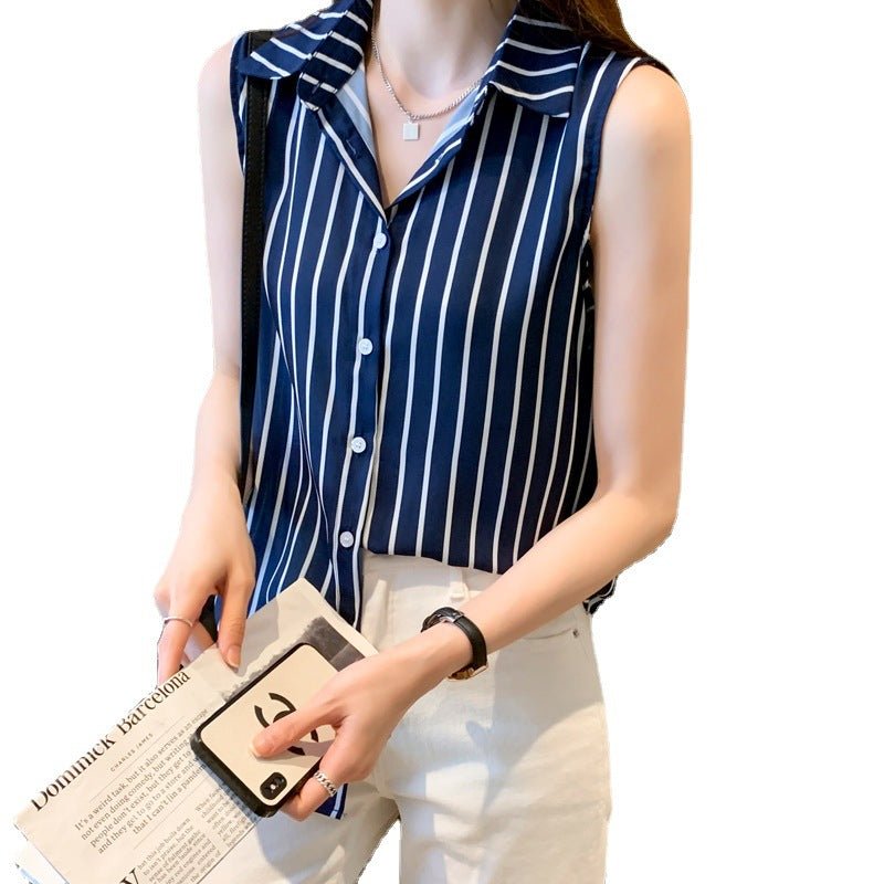 Women's Creative Casual Sleeveless Chiffon Striped Shirt - Urban Mart