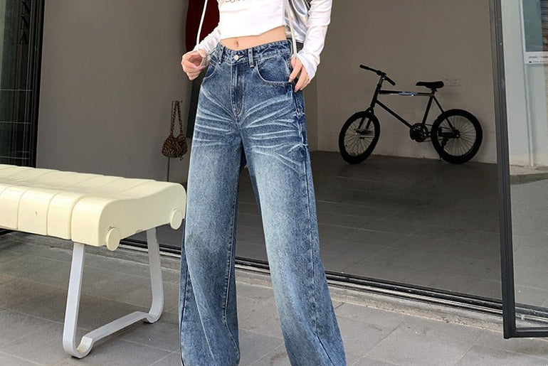 Women's Straight Loose American Retro Wide Leg Jeans - Urban Mart